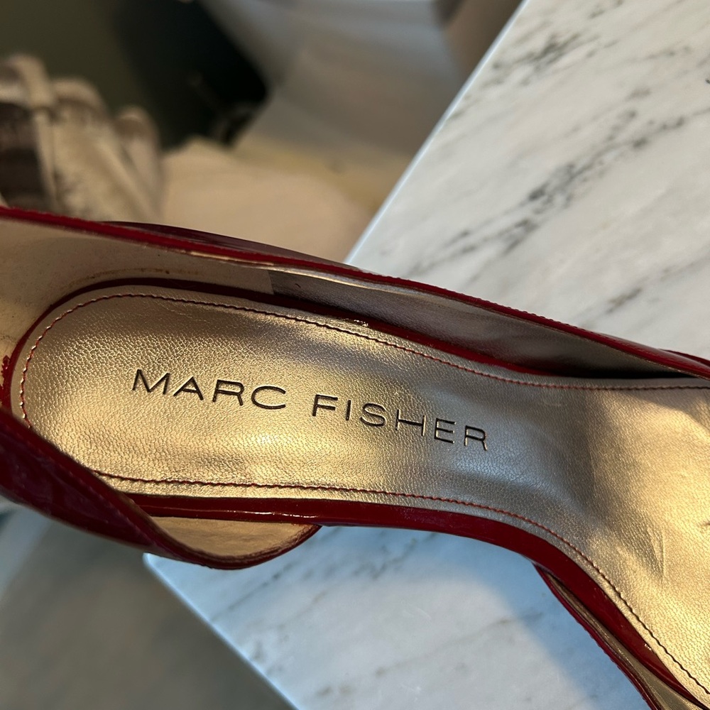 Marc Fisher Crimson Red Patent Leather Heels - Picture 5 of 8